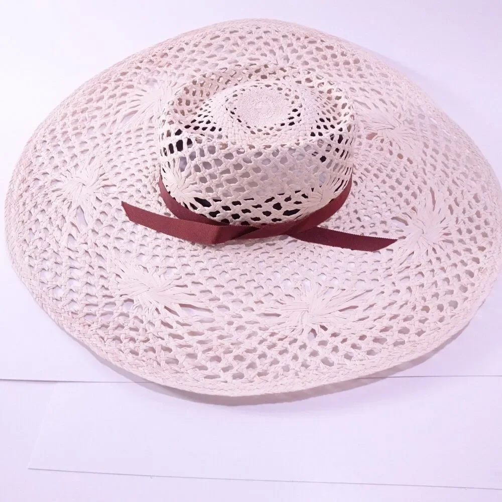 Veronica Beard Meringue Raffia Straw Wide Brim Sun Hat Natural S M NWT 298 - Picture 11 of 15